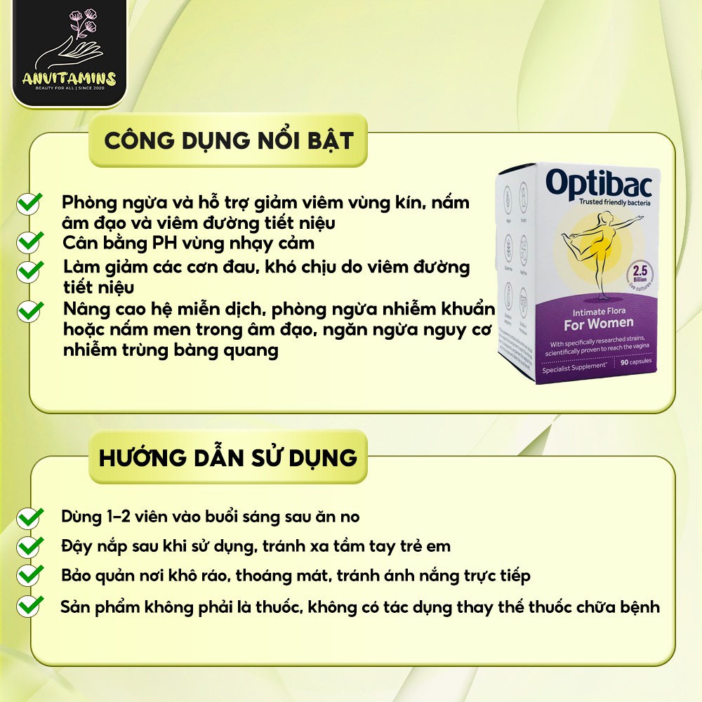 Men vi sinh Optibac tím Optibac For Women ngừa viêm nhiễm phụ khoa đường tiết niệu cho phụ nữ