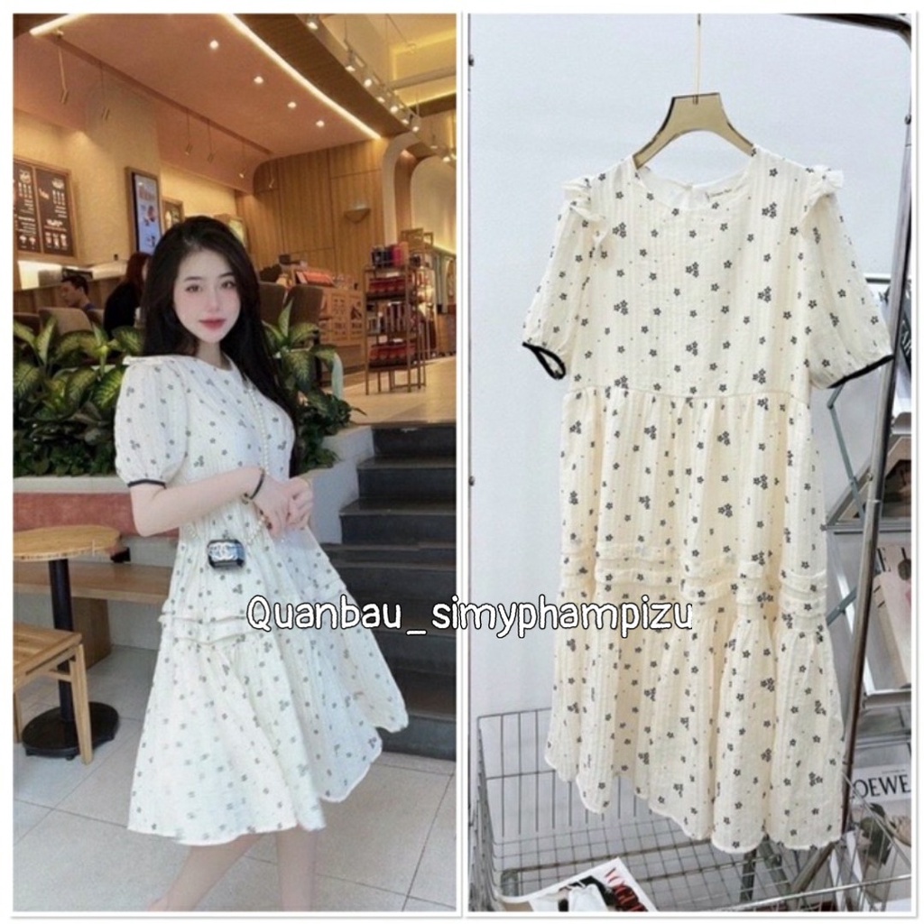 Váy  thiết kế dáng suông tay ngắn hoa nhí thời trang cao cấp