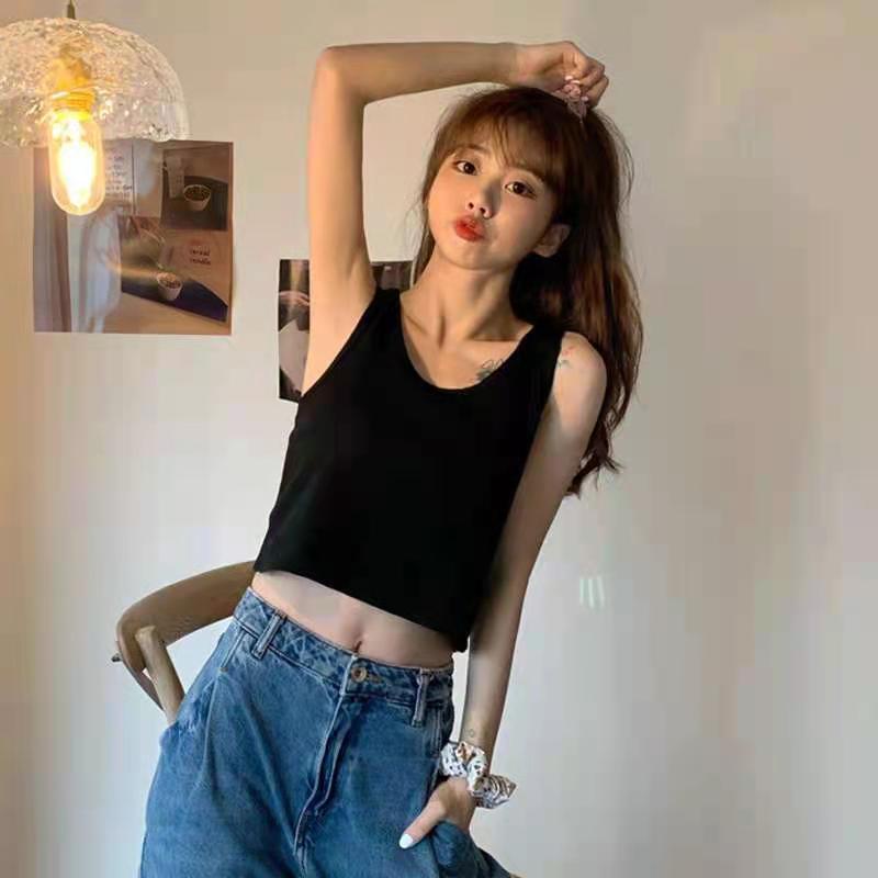 Áo croptop hai dây quai to cổ vuông TheKim cotton 2 lớp, áo thun dáng lửng ôm body