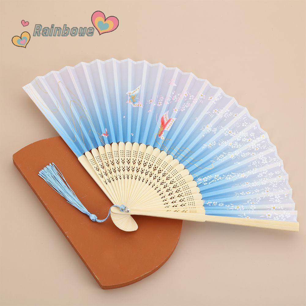 Quạt xếp cầm tay bằng vải lụa họa tiết hoa phong cách Trung Quốc cổ điển