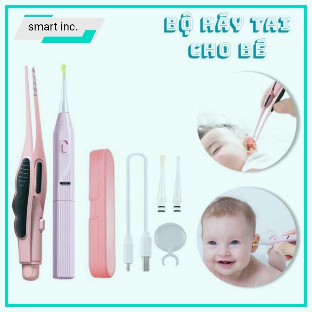 Dụng Cụ Ngoáy Tai Có Đèn Bộ Lấy Ráy Tai Cho Bé Vệ Sinh Có Kính Lúp
