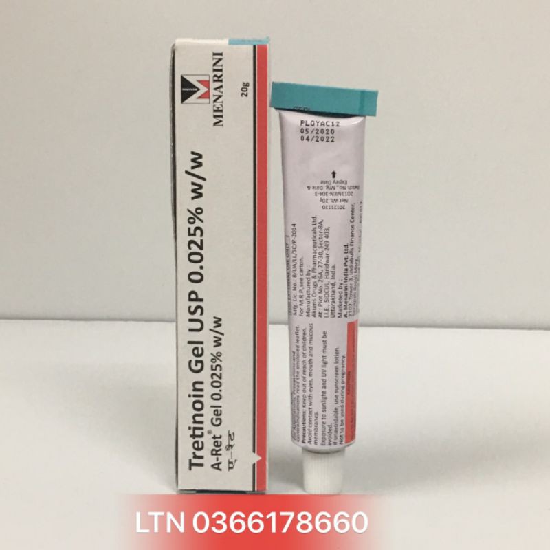 Tretinoin  gel 0.025%, 0.05%, 0.1% - Gel giảm mụn, chống lão hóa, đều màu da Túp 20g