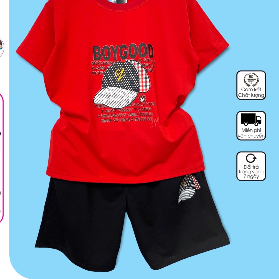 Bộ đồ bé trai Con Xinh cotton hình in chiếc mũ GOODBOY,thời trang dành cho bé từ 4 đến 10 tuổi