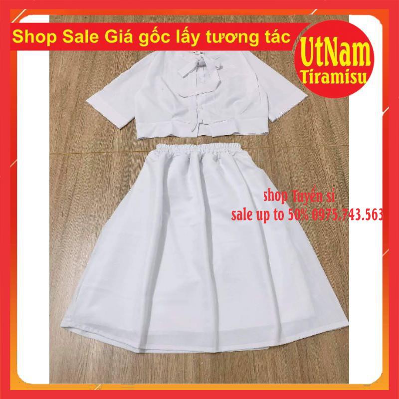 Set váy áo Croptop Buộc nơ + Chân Váy Xòe Hai Lớp Siêu Xinh Vintage ❤ Sét váy tiểu thư vintage