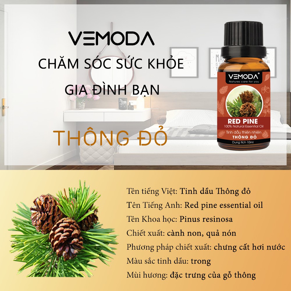 Tinh dầu Thông đỏ nguyên chất VEMODA 50ML giúp thư giãn, an thần, giải cảm, thanh lọc không khí, lưu thông tuần hoàn máu