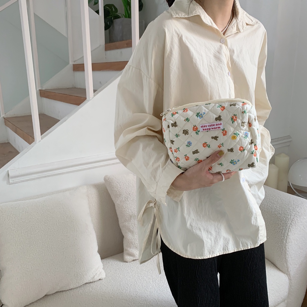 Túi Đựng Bút / Mỹ Phẩm Cỡ Lớn Họa Tiết Hoa / Gấu Dễ Thương Tiện Dụng Mang Theo Du Lịch
