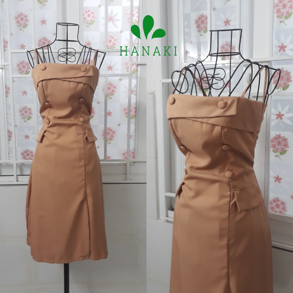 Đầm Dự Tiệc Đầm Thiết Kế 2 Dây Đính Nút Bọc Đẹp Xuất Sắc Hanaki HNK1034 | BigBuy360 - bigbuy360.vn