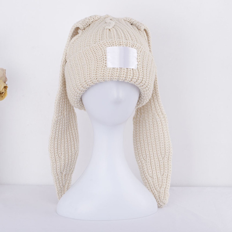 Flgo Mũ Beanie Dệt Kim Đính Tai Thỏ Dài Dễ Thương