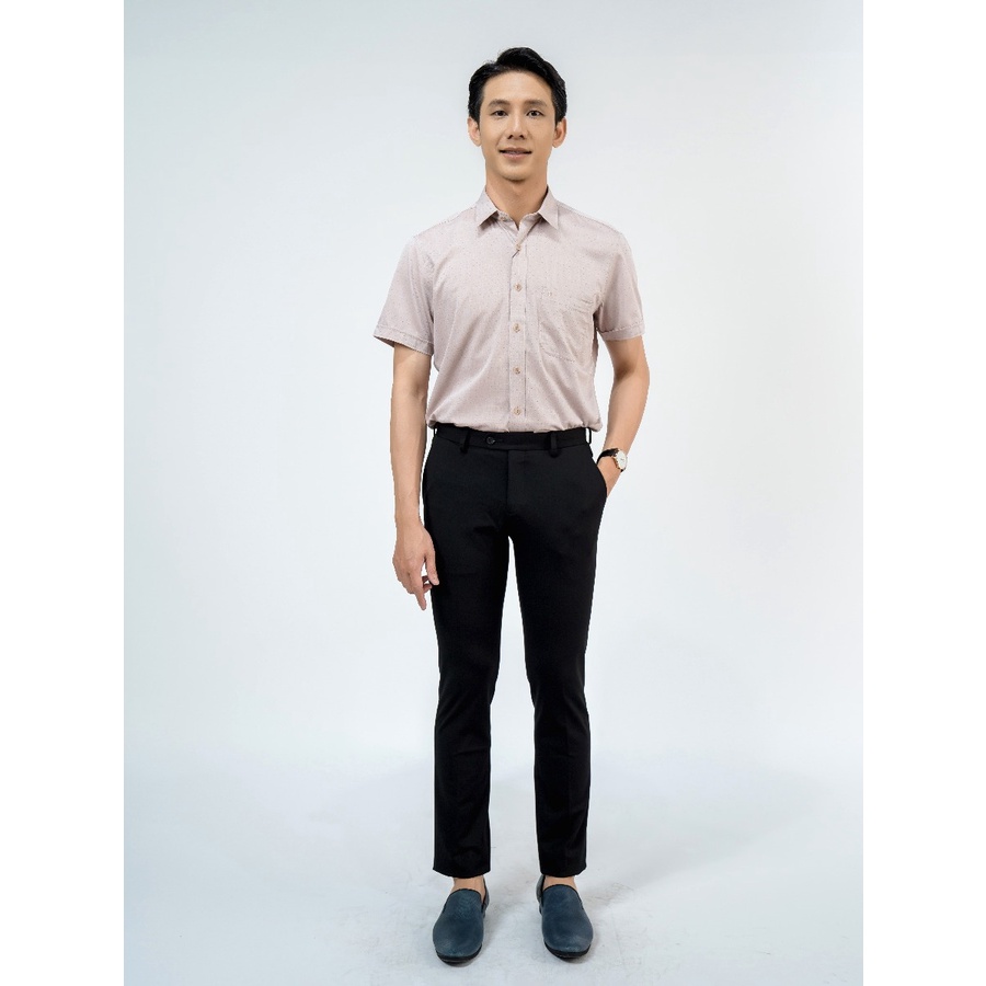 OWEN - Aó sơ mi ngắn tay Owen Regular fit chất sợi tre màu nâu  chấm bi 220418