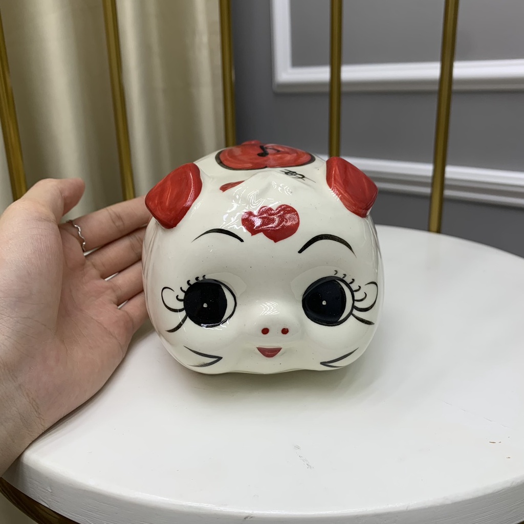 Ống heo đất tiết kiệm mini men sứ đẹp, lợn size nhỏ bé siêu dễ thương dài 14cm