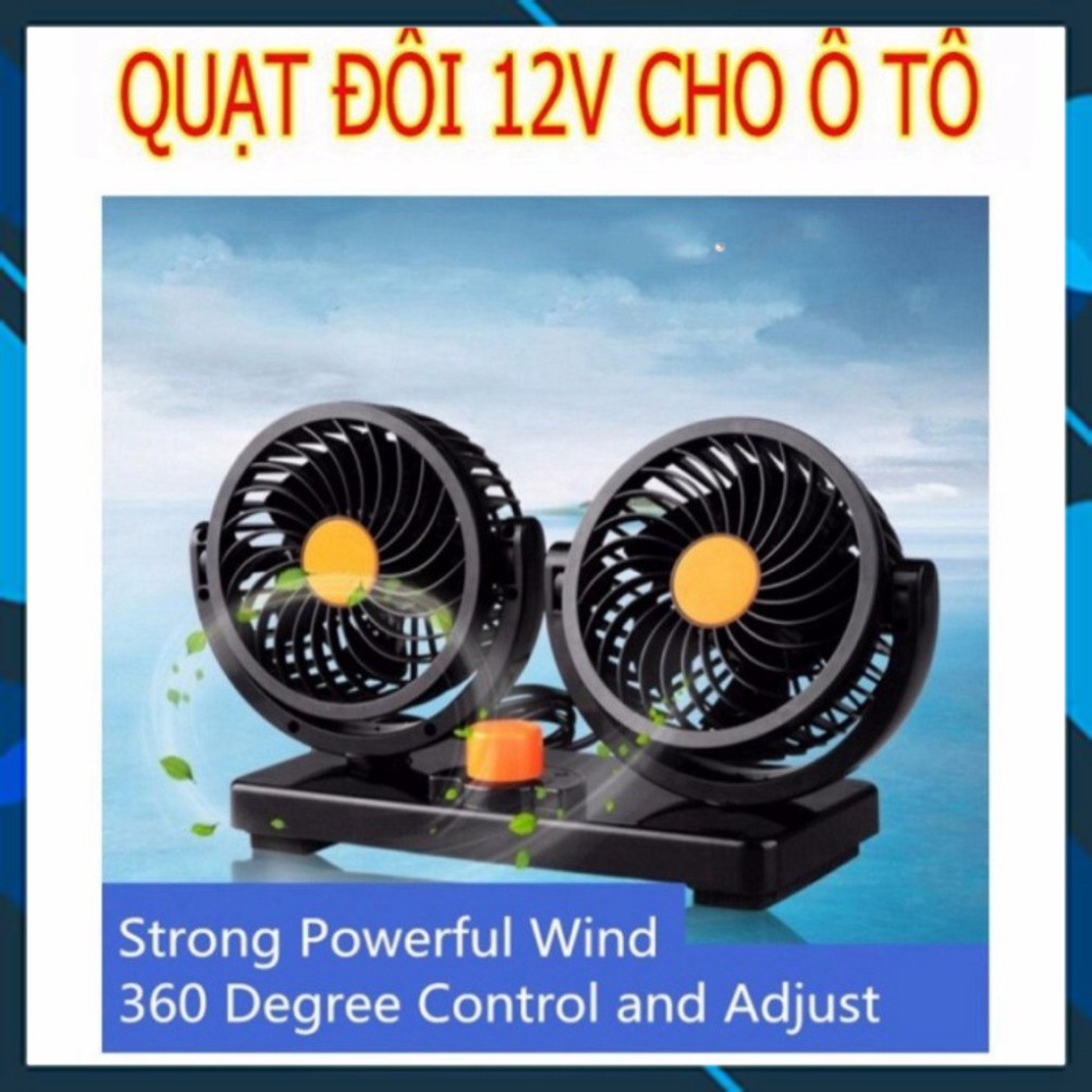 Quạt máy đôi mini 12v xoay 360 tiện ích trên ô tô.huongvi