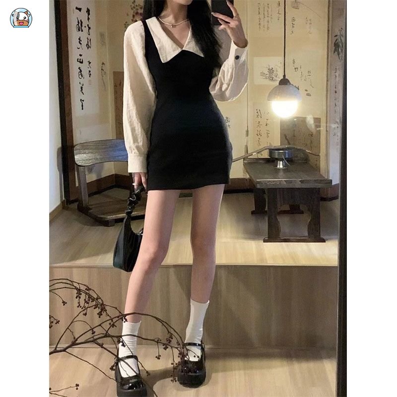 Đầm Chữ A Dài Tay Hai Mảnh Cổ Búp Bê Thời Trang Mùa Thu Hàng Mới Dành Cho Bạn Nữ