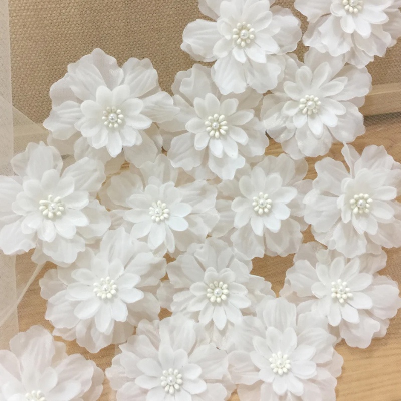 Set 5 Miếng Vải Ren Đính Hạt Cườm 8CM Dùng Trang Trí Thủ Công DIY