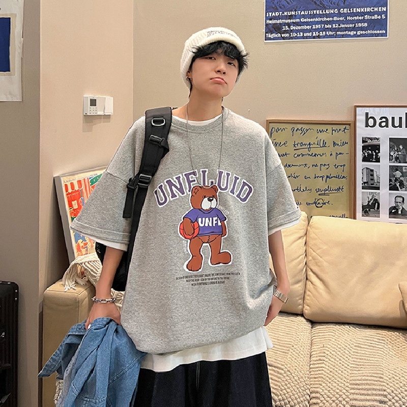 Áo Thun Tay Ngắn Dáng Rộng In Họa Tiết Hoạt Hình Phong Cách Hip Hop Hàn Quốc Thời Trang Cho Nam