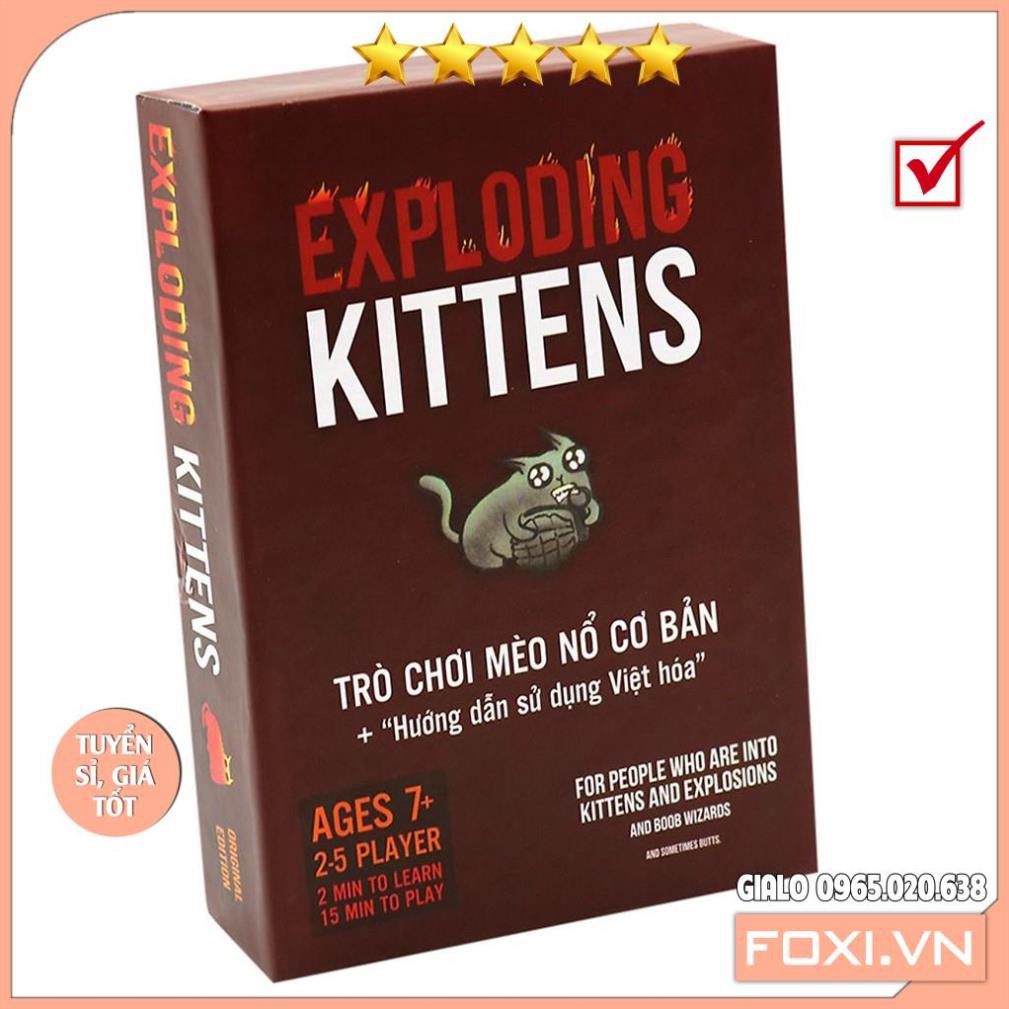 Combo Exploding Kitten-02 Bộ Mèo Nổ Màu Đỏ Và Đem Cơ Bản-Việt Hóa-Boardgame Cao cấp-Game Trí Tuệ