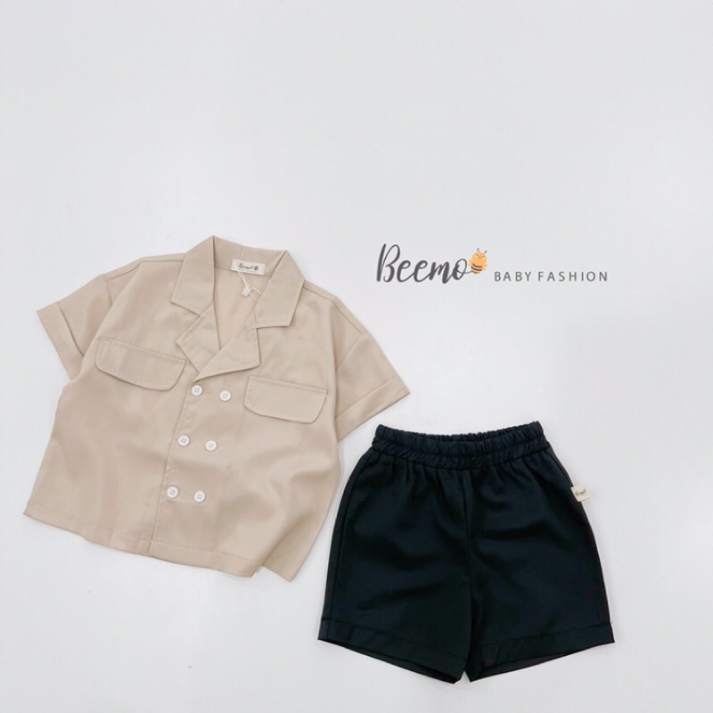 Set sơ mi cổ vest cộc tay cho bé trai, sơ mi ngắn tay mặc hè cho bé đi học đi chơi chuẩn Beemo