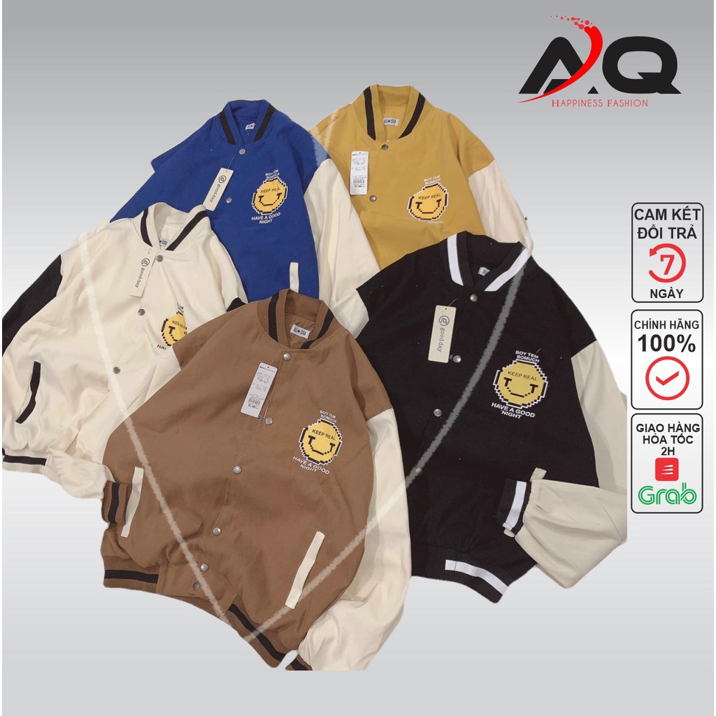 Áo bomber nỉ da lộn MẶT CƯỜI dày cao cấp áo nỉ bông chống nắng nam nữ Unisex đang hot- AQ STORE