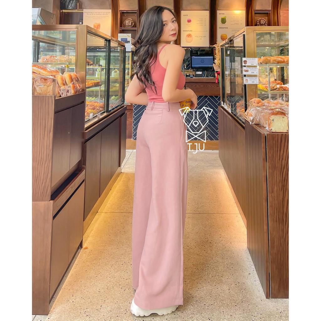 Quần tây nữ ống suông rộng thiết kế T-Ju, lưng cao, chất liệu gân chun cotton cao cấp, thanh lịch, công sở (quần daily) | BigBuy360 - bigbuy360.vn