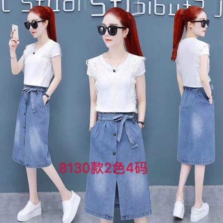 [SALE KHỦNG] Sét rời áo ren kèm chân váy bò cao cấp (đen, trắng)