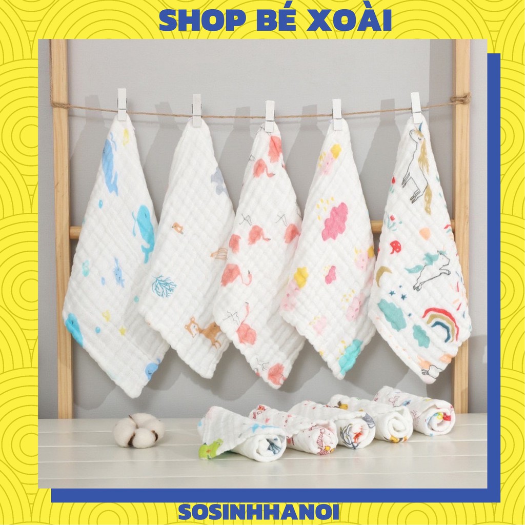 Set 5 khăn xô 6 lớp,khăn rửa mặt cho bé 100% cotton ,kích thước 30*30cm