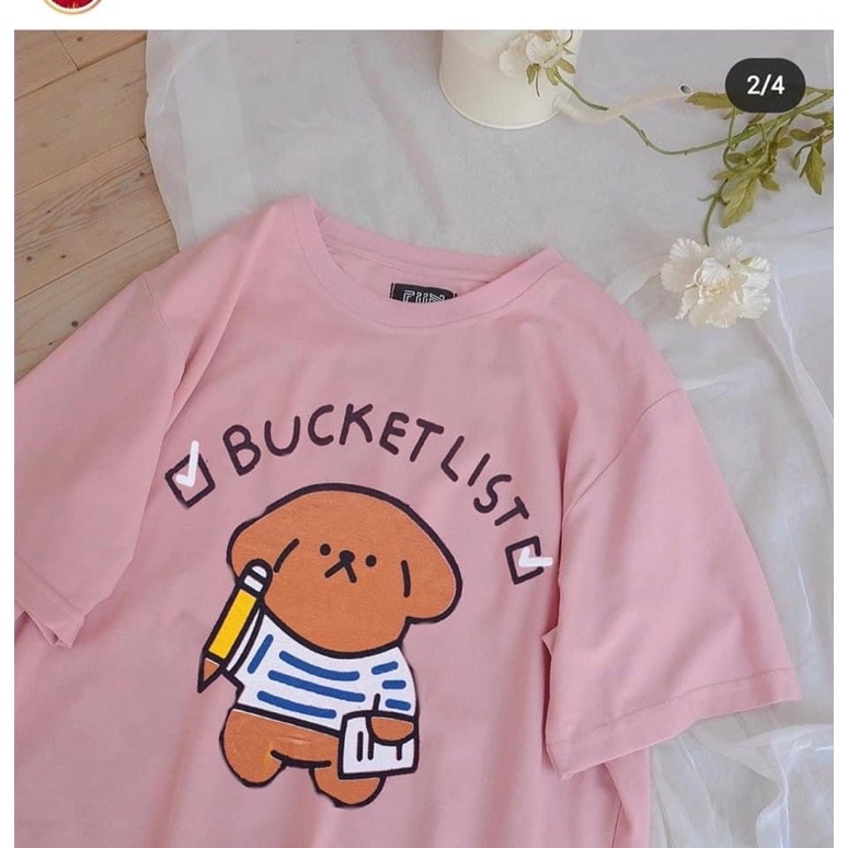 [ Rẻ vô địch ] Áo thun cotton tay lỡ unisex form rộng -Gấu bucket
