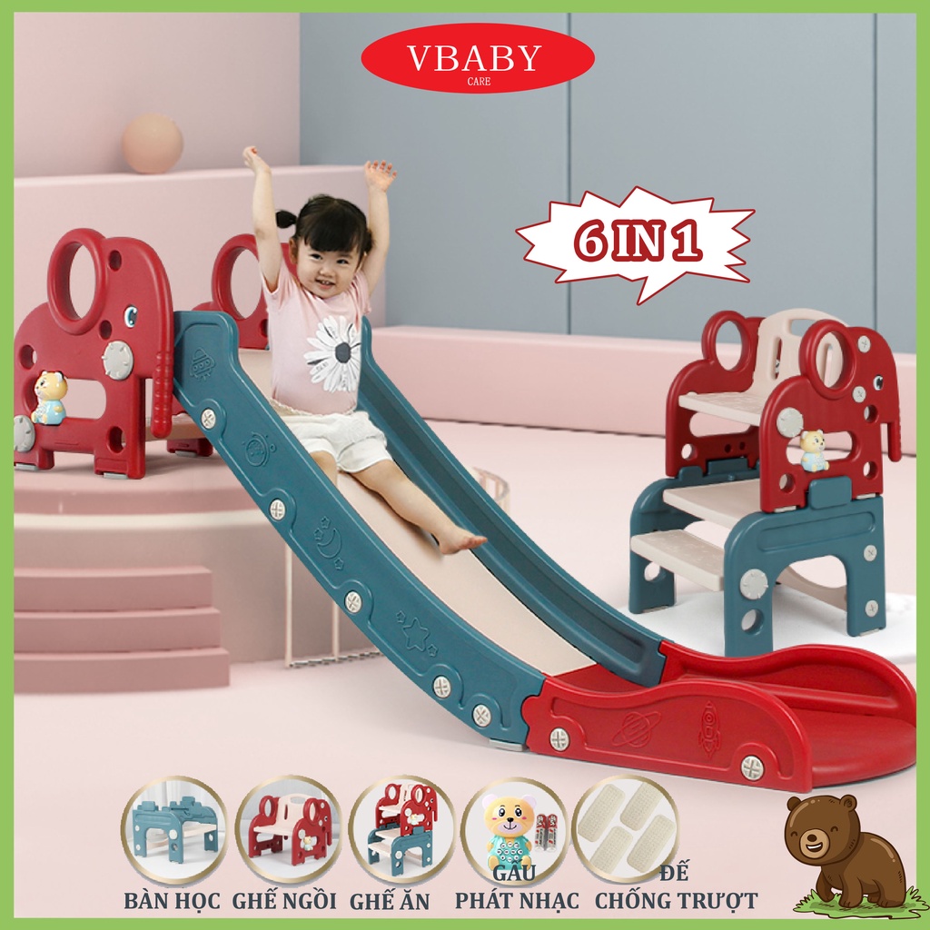 Cầu Trượt Cho Bé Hình Chú Voi V-Baby D01 Đa Năng 6in1 Hàng Cao Cấp