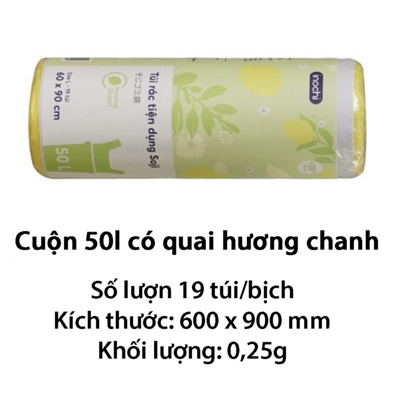 Túi Đựng Rác Tự Huỷ Có Quai Tiện Dụng inochi, Dạng Cuộn Loại 10L 25L 50L, Hương Chanh, Lavender