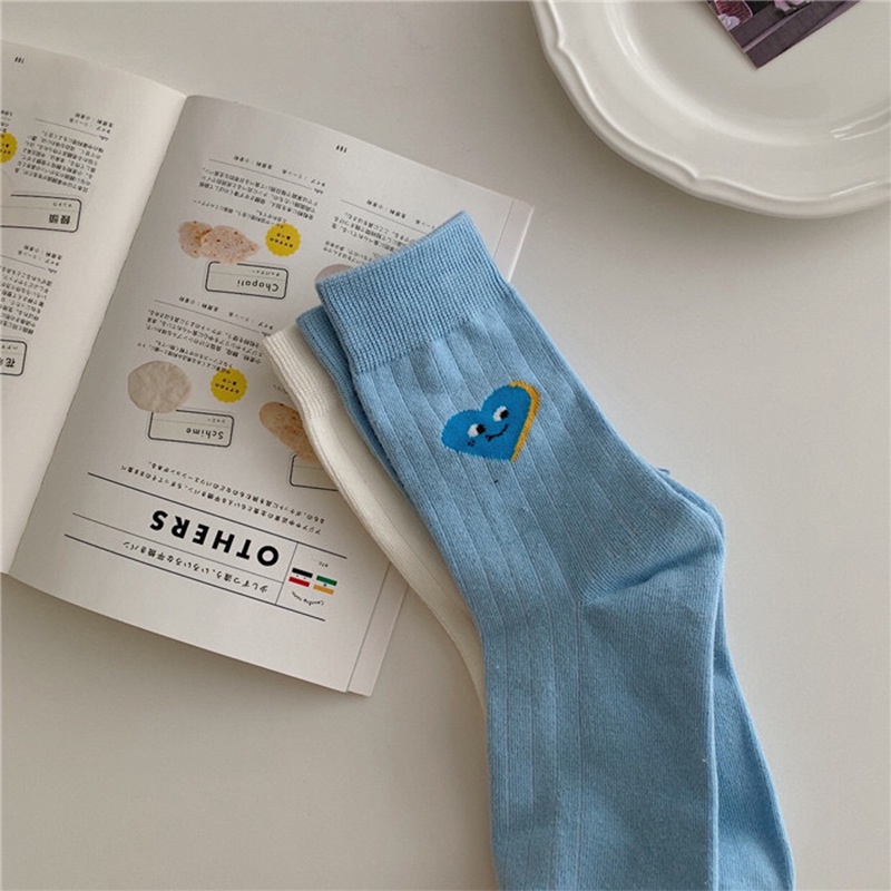 Vớ Trắng Cổ Vừa In Chữ LOVE Mặt Cười Phong Cách Preppy Nhật Bản Đơn Giản Dễ Phối Đồ Cho Cặp Đôi