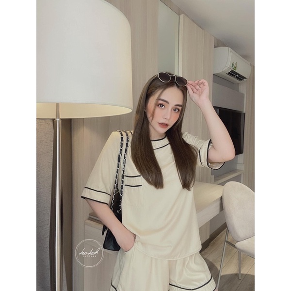 Set Bộ Lụa Satin Viền Cổ Siêu Hot
