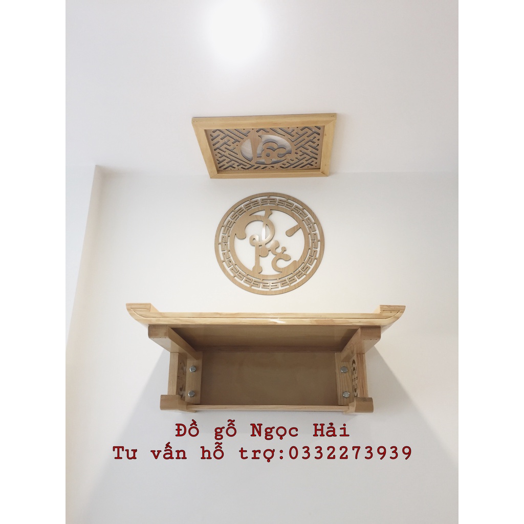 Bàn thờ treo tường 69x48cm dùng cho nhà ở, chung cư màu gỗ sồi kèm chắn khói và chữ phúc FREE SHIP