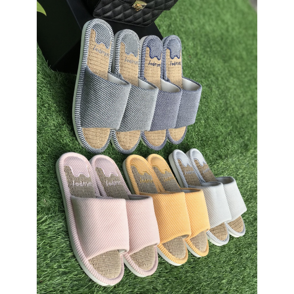 Dép Đi Trong Nhà Vải Cói Lanh Logo Lulupoy Mokimart, Dép Hỡ Mũi Nam Nữ Unisex Cao Cấp Đẹp Sang