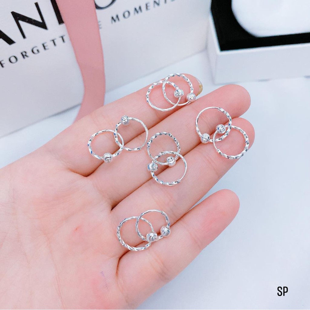 Bông tai khuyên tròn bạc ta cho bé nhỏ,bé lớn,nam nữ đeo đều đẹp,Khuyên rốn,khuyên mũi sành điệu,MS17 vàng bạc an chi