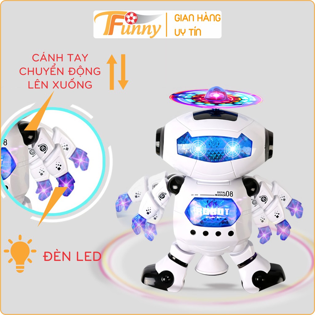 Robot Nhảy Múa Cao Cấp, Robot Xoay 360 Độ Cho Bé, T Funny, Nhựa ABS Bền Bỉ, An Toàn, Phát Nhạc, Có Đèn, Pin AAA