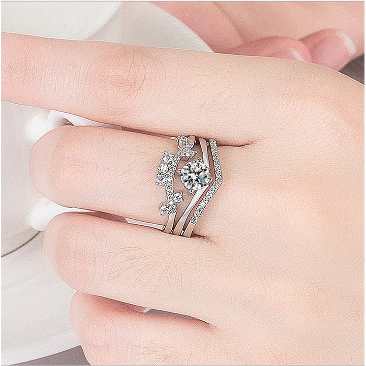 Nhẫn Xi Bạc Đính Đá 3 Trong 1 Hình Vương Miện Sang trọng Cho Nữ - XB-N36 Bảo Ngọc Jewelry