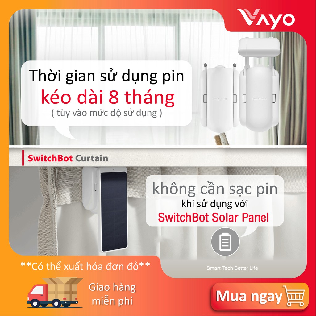 Thiết bị rèm cửa thông minh SwitchBot Curtain Robot điện thông minh - Điều khiển qua app, điều khiển bằng giọng nói