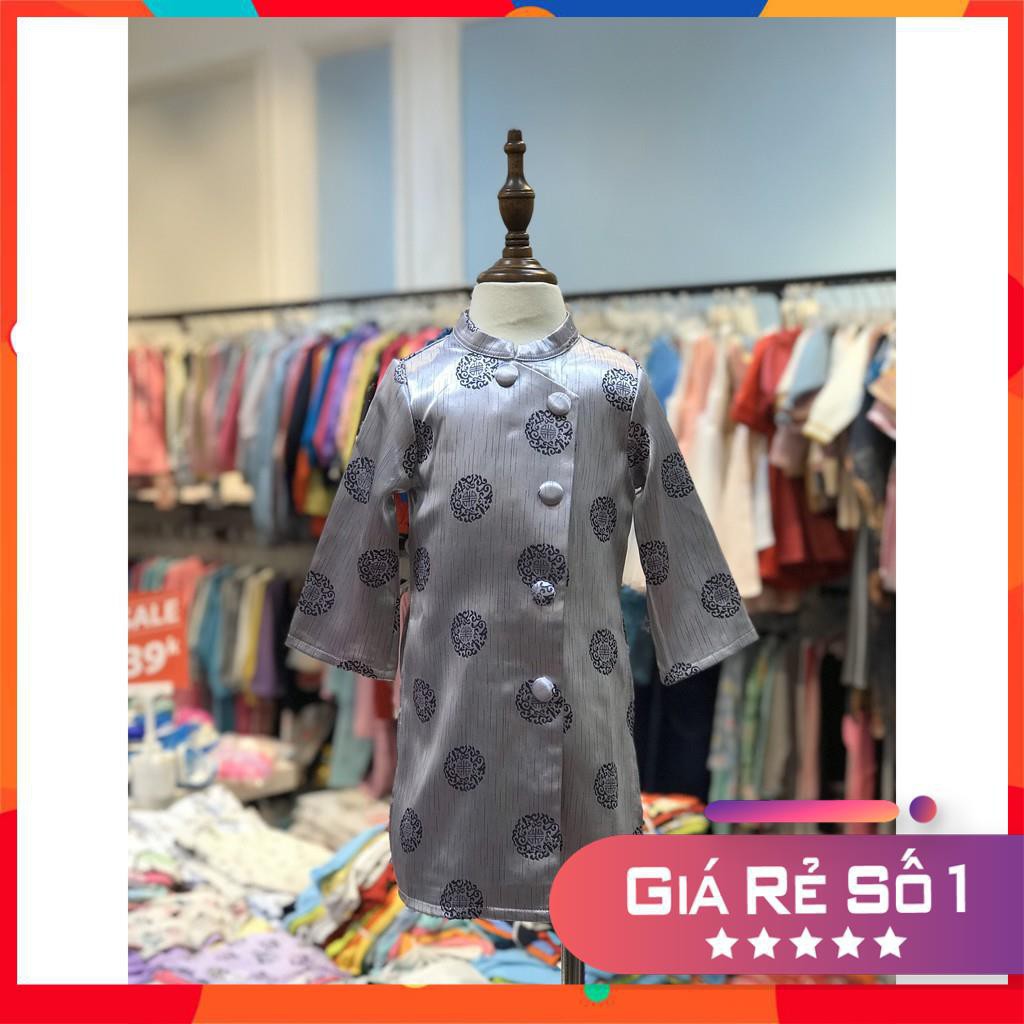 Áo dài gấm đồng xu bé trai size nhí 1-5T (cho bạn từ 11kg - 20kg). Áo dài rất dễ mặc, có thể mặc ngắn mặc dài tùy thích