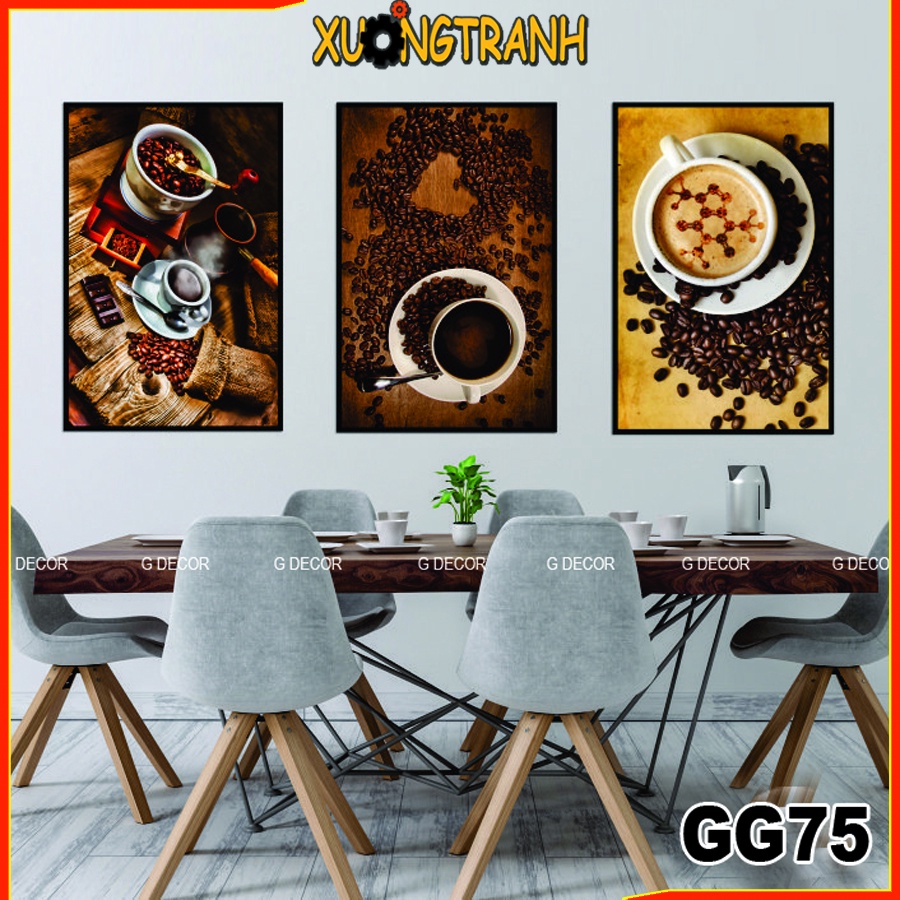 Tranh treo tường canvas 3 bức phong cách Bắc Âu 75, tranh cà phê trang trí phòng khách, phòng ngủ, phòng ăn, spa,decor