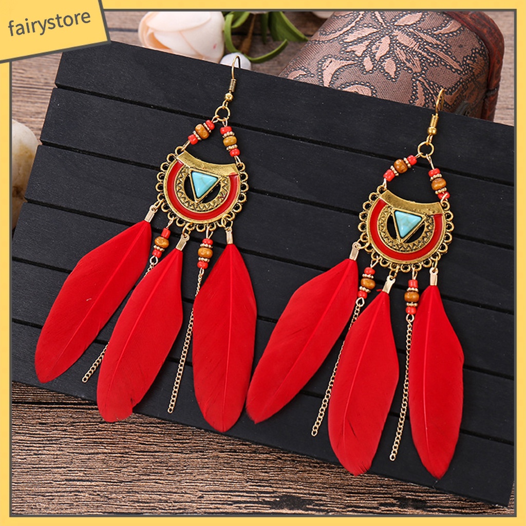 1 Đôi Bông Tai Lông Vũ Phong Cách Bohemia