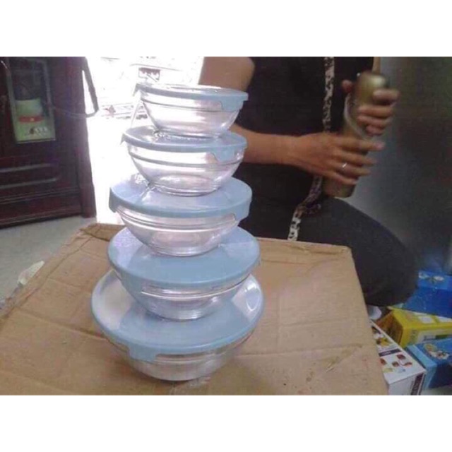 🥣Bộ 5 tô thủy tinh Cooking Bowl có nắp đậy🥣