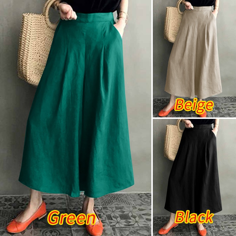 Quần dài ZANZEA ống rộng màu trơn thời trang cho nữ