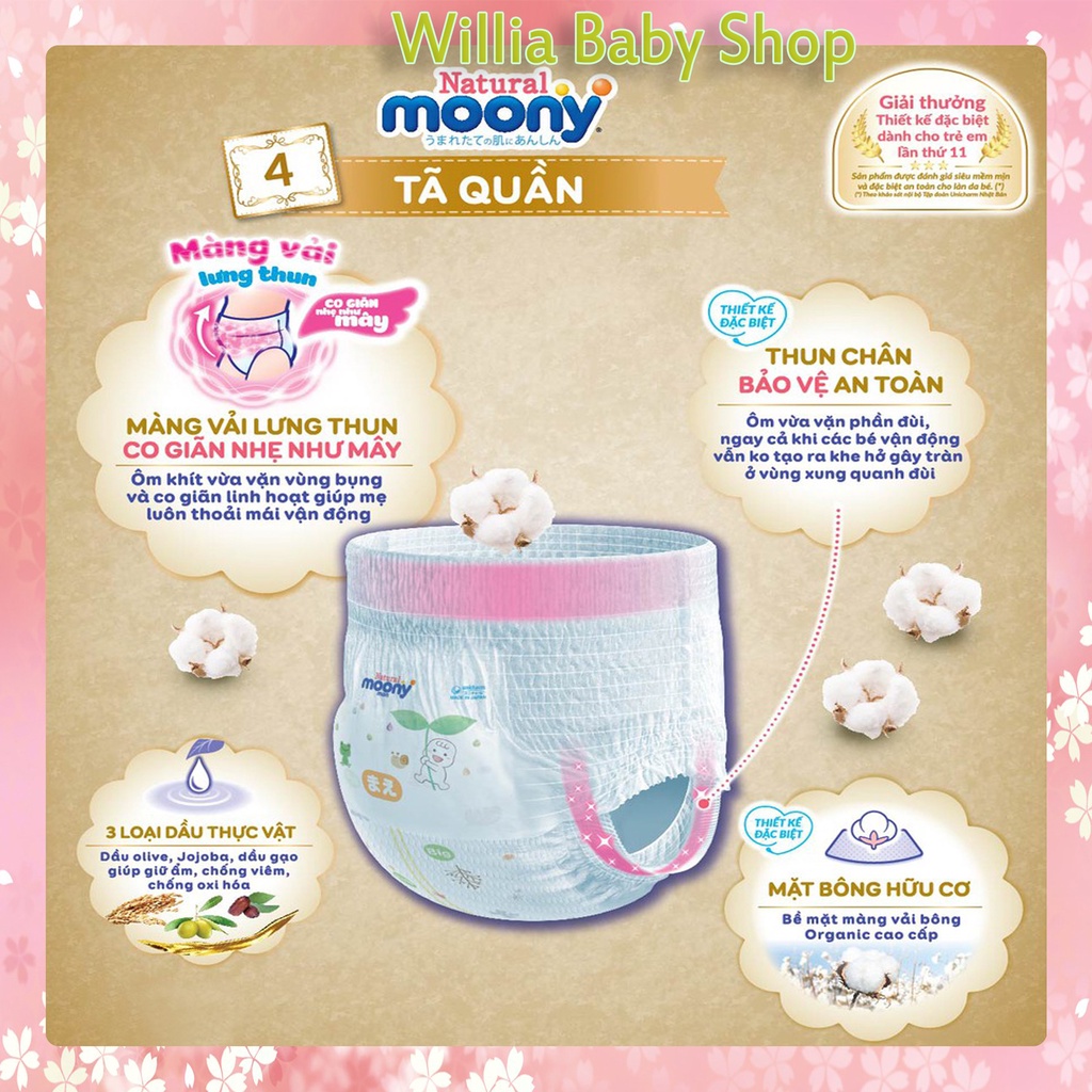 Tã Moony Natural,Bỉm Moony  Trắng Nội Địa Nhật Dán/Quần Size NB63/S58/M46/L38/L36/XL32