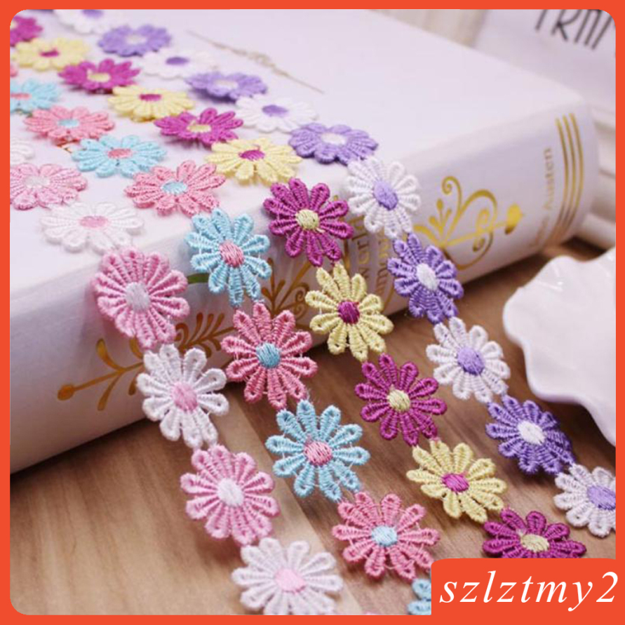 [galendale] Daisy Flowers Trim Ribbon DIY Sewing Craft Decor Lace Trimmings Yellow Pink