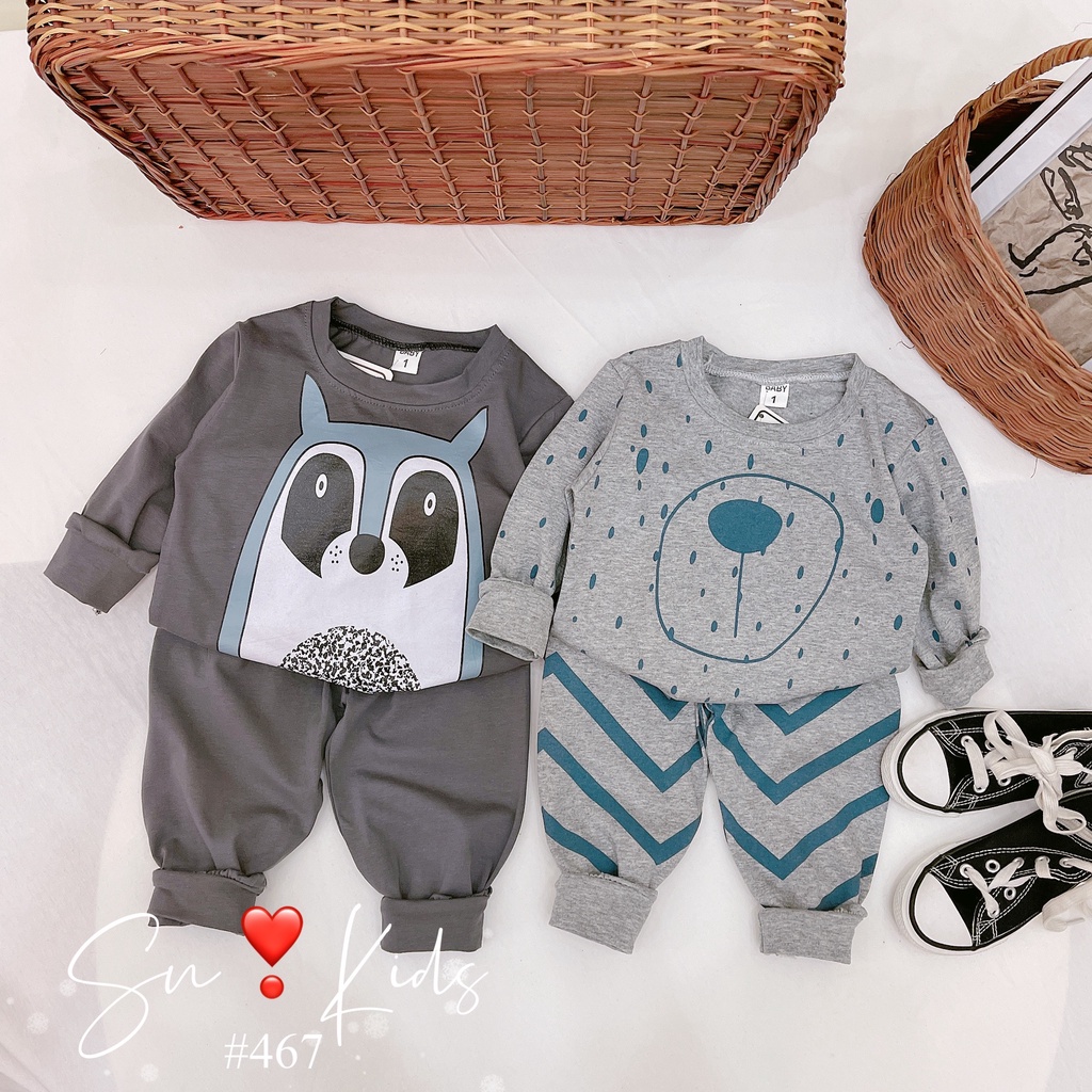Sét 2 bộ cotton co giãn 4 chiều mềm mịn quần áo thu đông cho bé trai