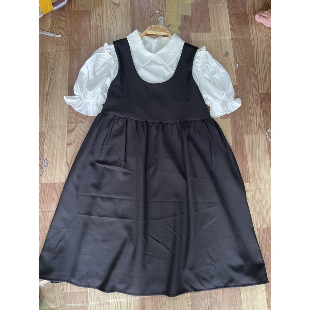 Set Áo Sơ Mi Trắng Tay Bồng Bèo Nhẹ Và Váy Yếm Babydoll Xếp Ly Nhẹ Cực Xinh - S.041 | BigBuy360 - bigbuy360.vn
