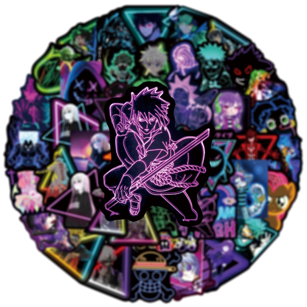 Set 50/25/10 Sticker Họa Tiết Anime Màu Neon Chống Thấm Nước Dùng Để Trang Trí Điện Thoại / Laptop