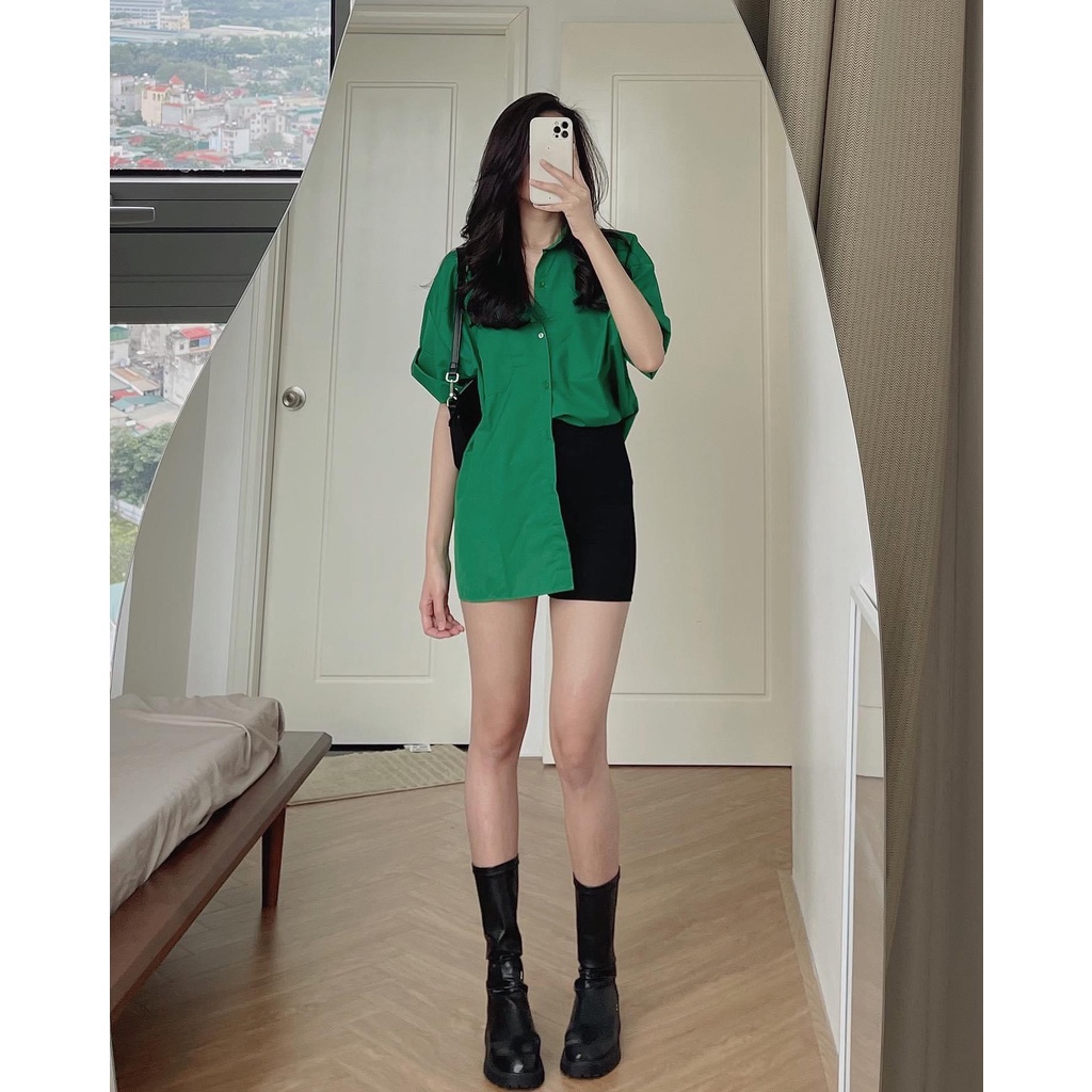 Áo sơ mi tay lỡ form oversize dáng chuẩn