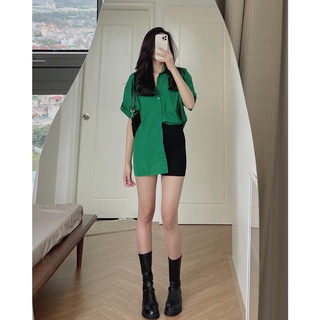 Áo sơ mi tay lỡ form oversize dáng chuẩn