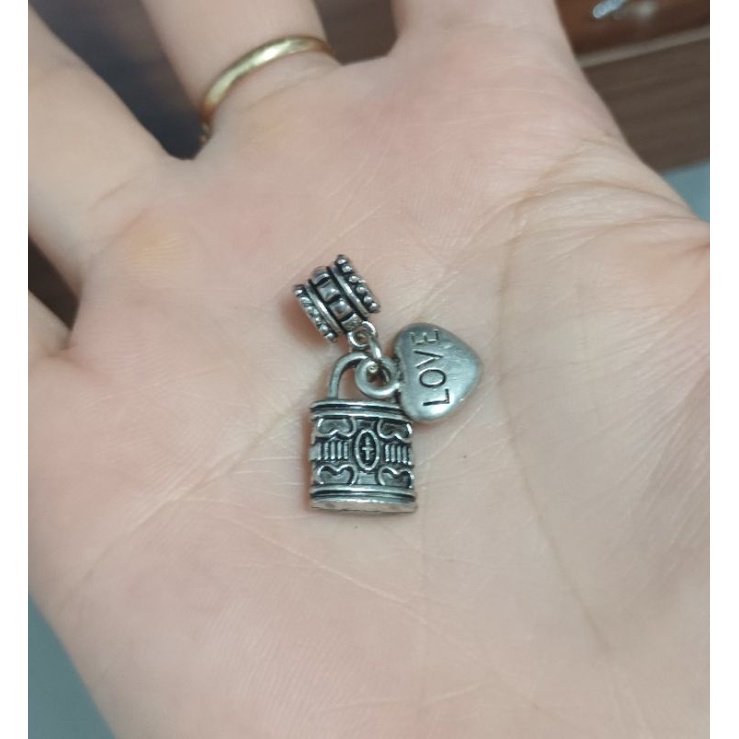 Charm đóng cửa trái tim bạc thái mic vòng