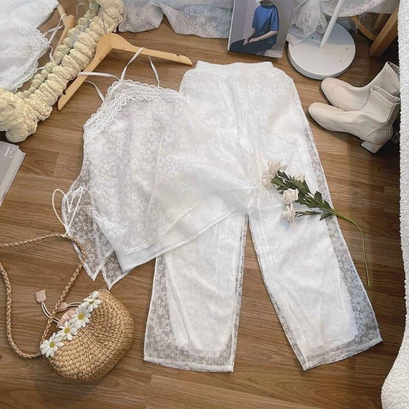 SET ÁO XÔ REN ĐAN 2 DÂY + QUẦN SUÔNG DÀI