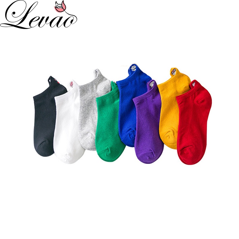 Vớ Cotton Nữ Levao Họa Tiết Thêu Mặt Cười Dễ Thương Nhiều Màu Sắc